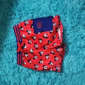 Mickey Mouse Disney Surf Club red and royal blue swim trunks